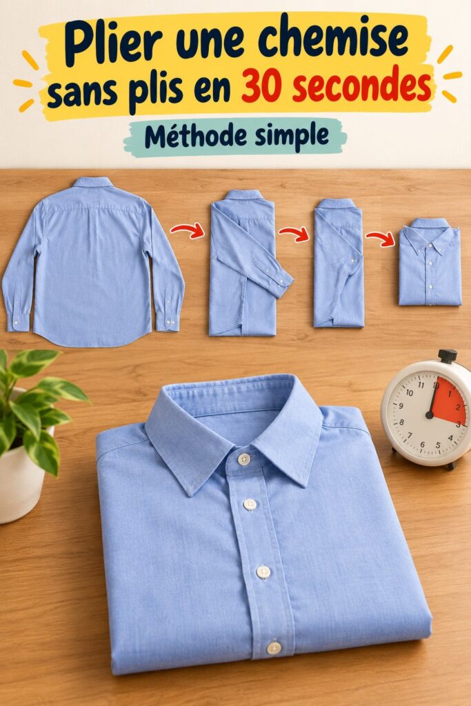 Démonstration d'une méthode de pliage rapide d'une chemise pour éviter les plis