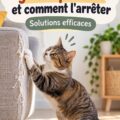 Chat griffe un meuble en bois dans un salon chaleureux.