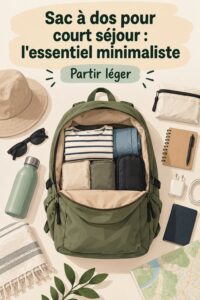 Sac à dos prêt pour un court séjour avec des essentiels de voyage.