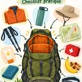 Sac à dos préparé pour une sortie en famille avec des accessoires essentiels pour enfants.