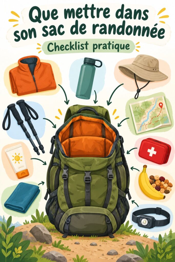 Sac à dos préparé pour une sortie en famille avec des accessoires essentiels pour enfants.