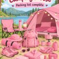 Un enfant souriant préparant son sac de camping avec des accessoires indispensables pour une aventure en plein air.