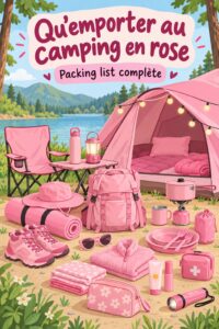 Un enfant souriant préparant son sac de camping avec des accessoires indispensables pour une aventure en plein air.